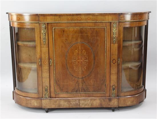A Victorian marquetry inlaid walnut credenza, W.5ft D.1ft 2in. H.3ft 4in.